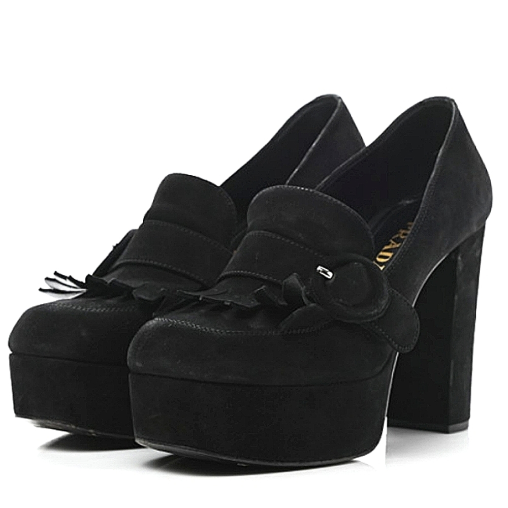 🖤 Authentic PRADA Suede Kiltie Platform Pumps in Black